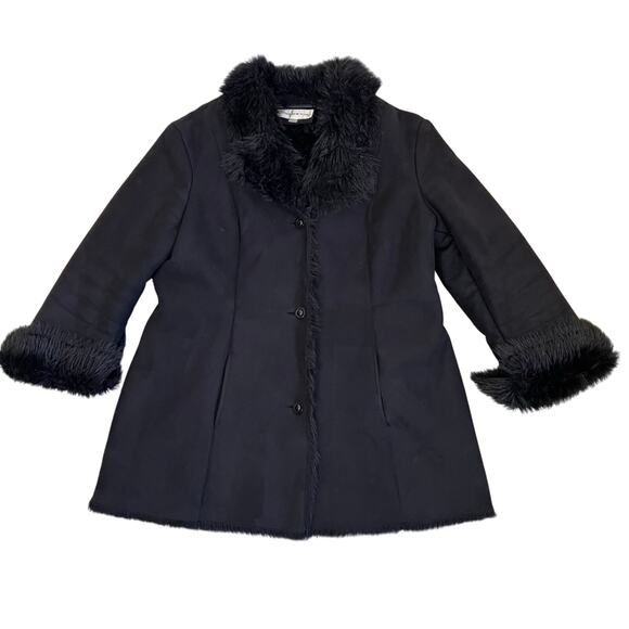 Jones NY Sz XL Vintage Y2K Penny Lane Style Faux Fur/Suede Winter Coat Black - Picture 9 of 16